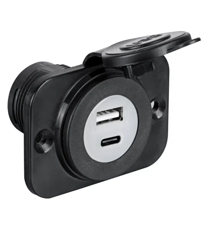 Presa Incasso Doppia USB Tipo-A + Tipo-C 12/24 Volt Nautica