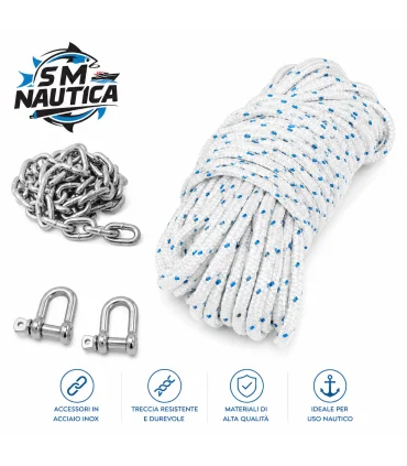Kit Cima Catena Ancora 8 mm 30 m con Catena Zincata 6 mm e Grilli