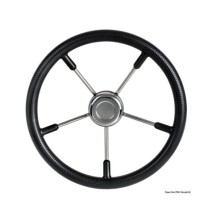 Volante 5 razze in acciaio inox 35 cm nero barca o gommone