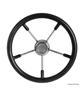 Volante 5 razze in acciaio inox 35 cm nero barca o gommone