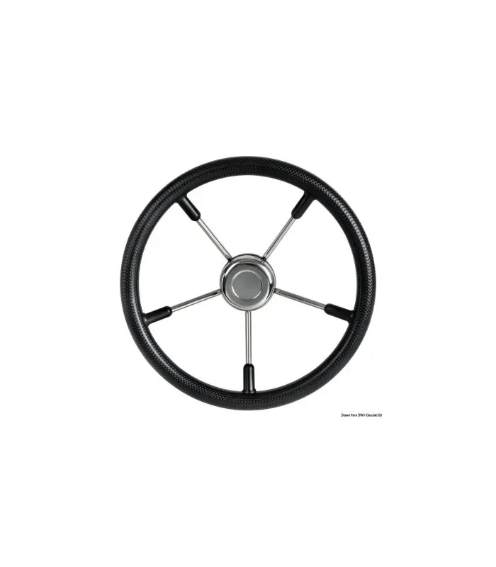 Volante 5 razze in acciaio inox 35 cm nero barca o gommone