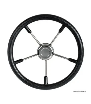 Volante 5 razze in acciaio inox 35 cm nero barca o gommone